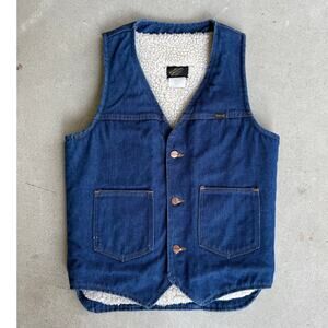 Vintage 70s Denim Sherpa Lined Western Maverick Automaticks 3YL20NV Vest Small